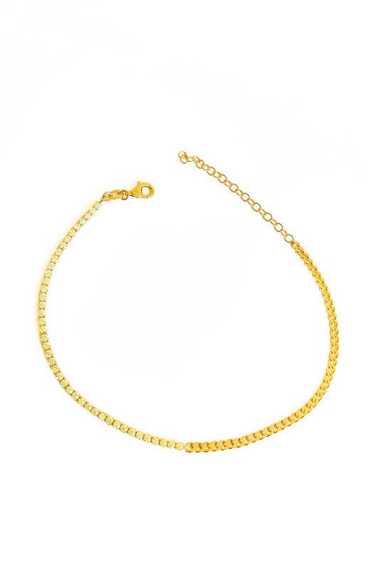 Half Tennis Half Italian Chain Lock Silver Anklet