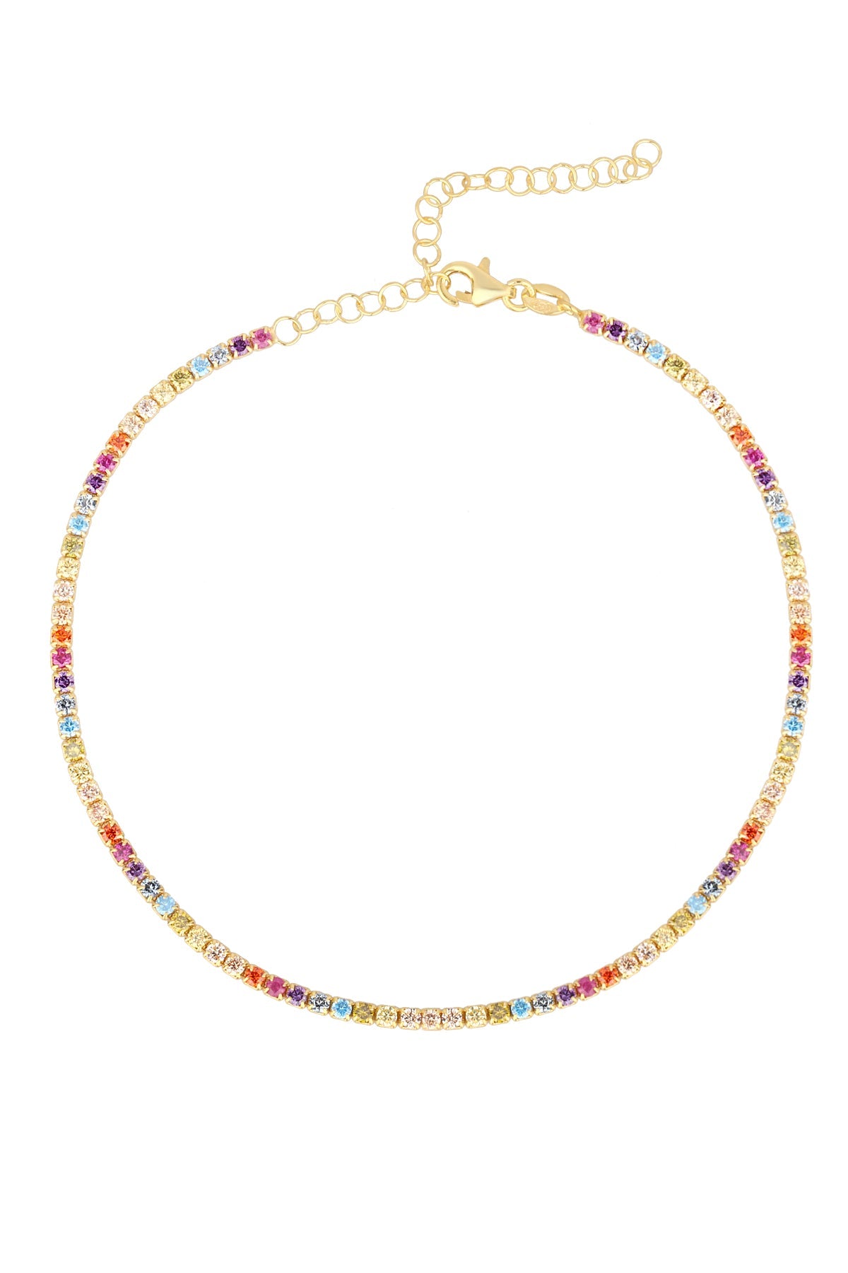 2 mm Colorful Stone Silver Tennis Anklet