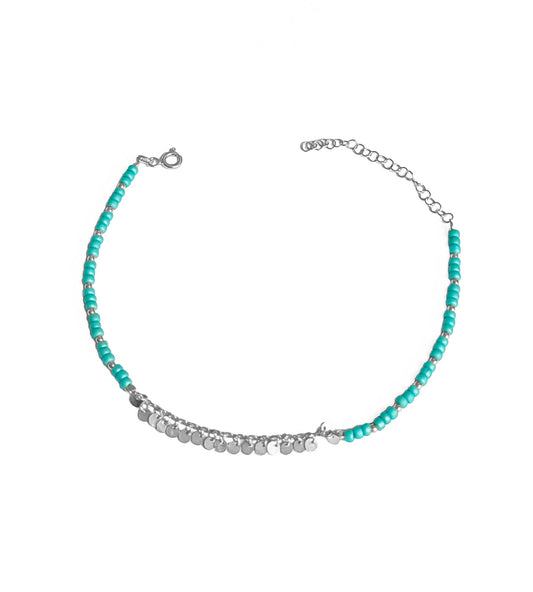 Turquoise Stone Sequin Silver Anklet