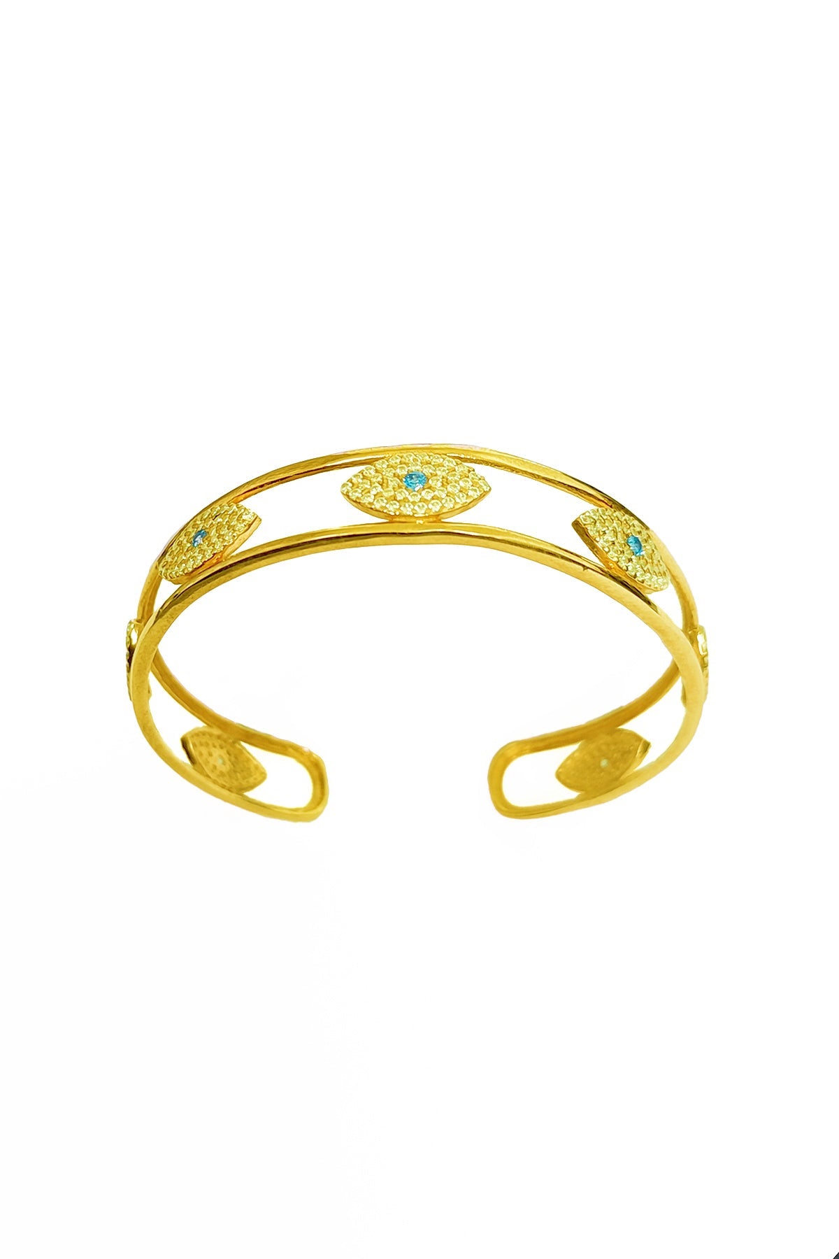 Evil Eye Stone Silver Cuff Bracelet