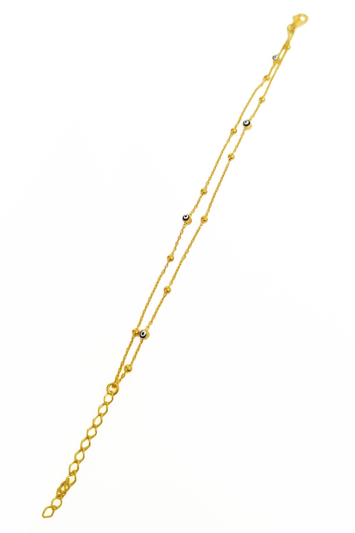 Double Row Evil Eye Beads Silver Chain Bracelet