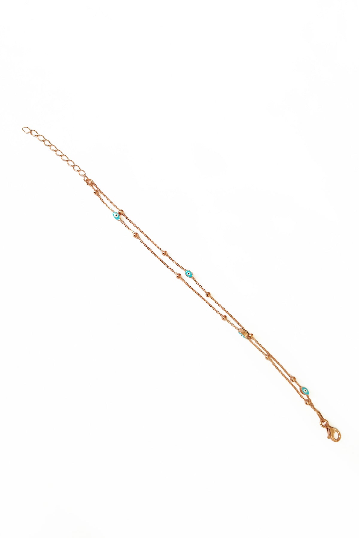 Double Row Enamel Evil Eye Beads Silver Chain Bracelet
