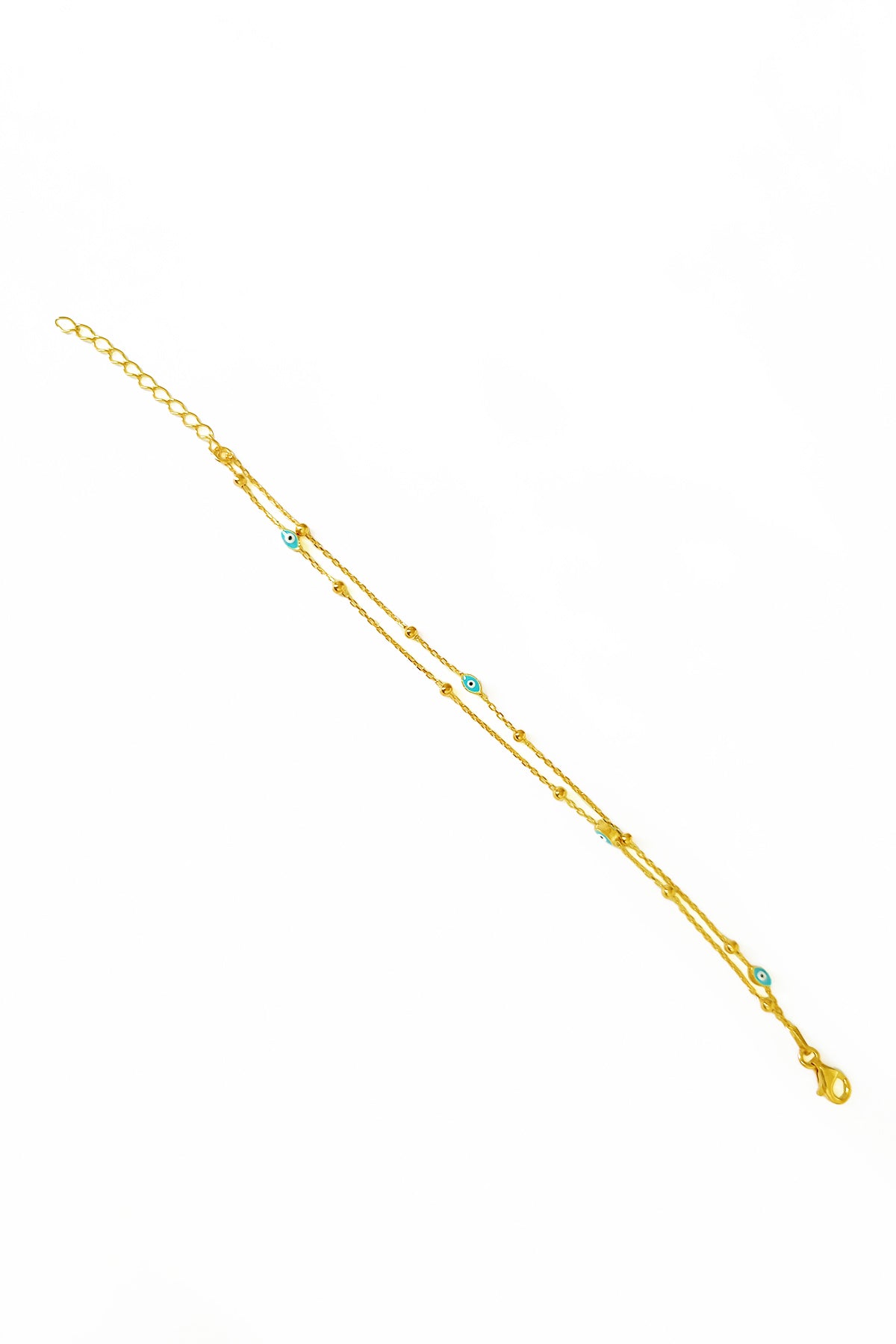 Double Row Enamel Evil Eye Beads Silver Chain Bracelet