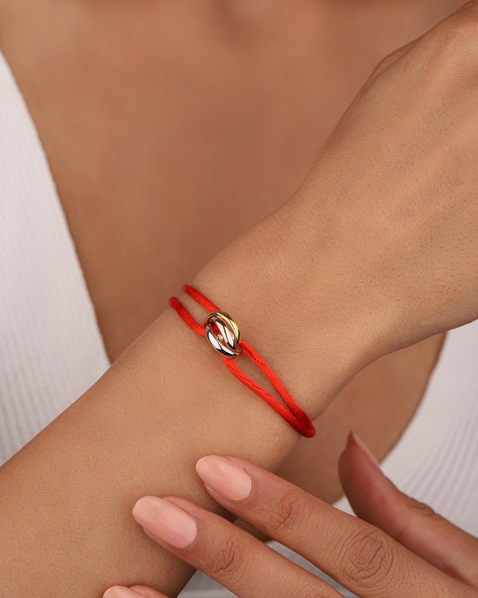 Tricolor Ring Sterling sølvarmbånd med rød snor