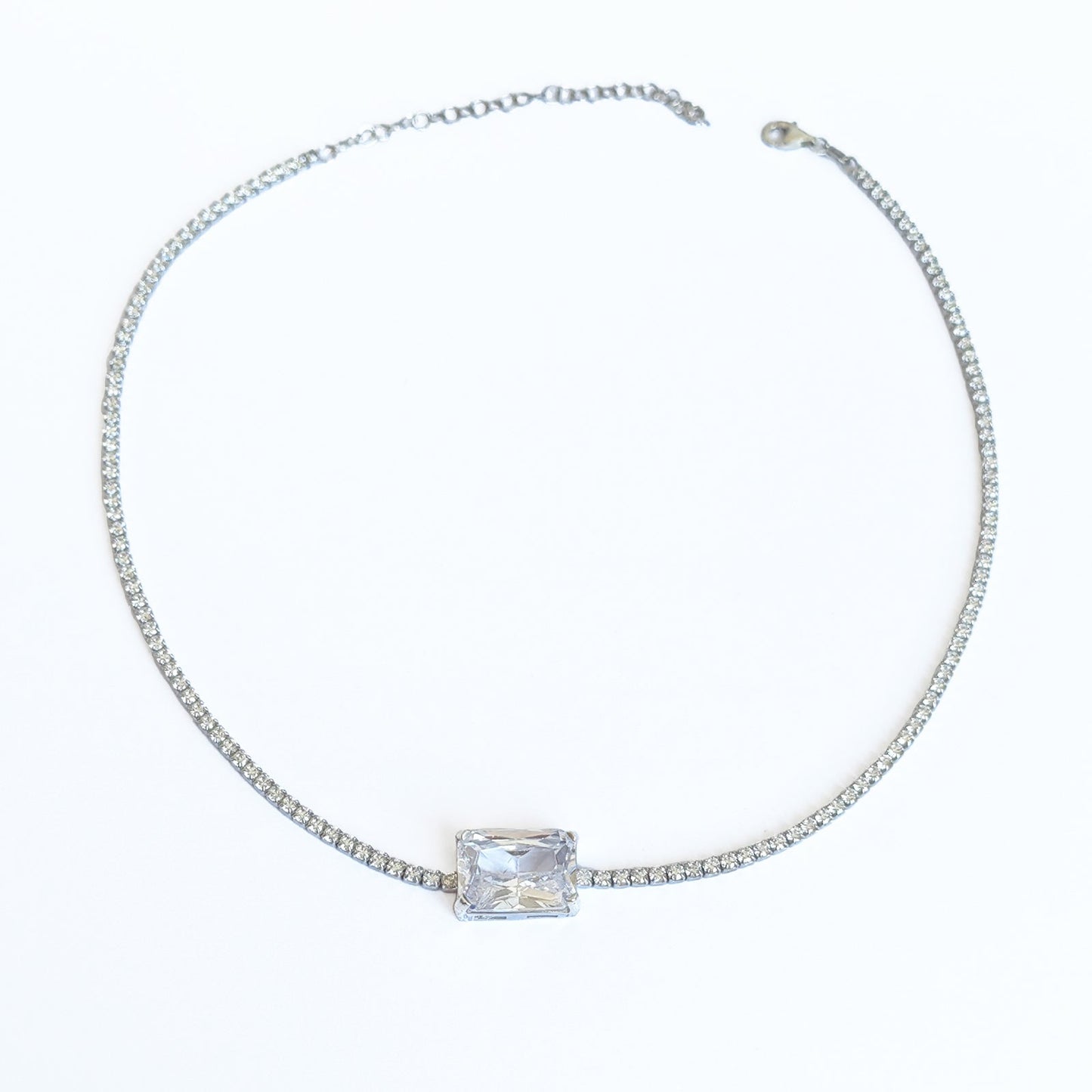 Rectangular 2 mm Tennis Chain Sterling Silver Necklace