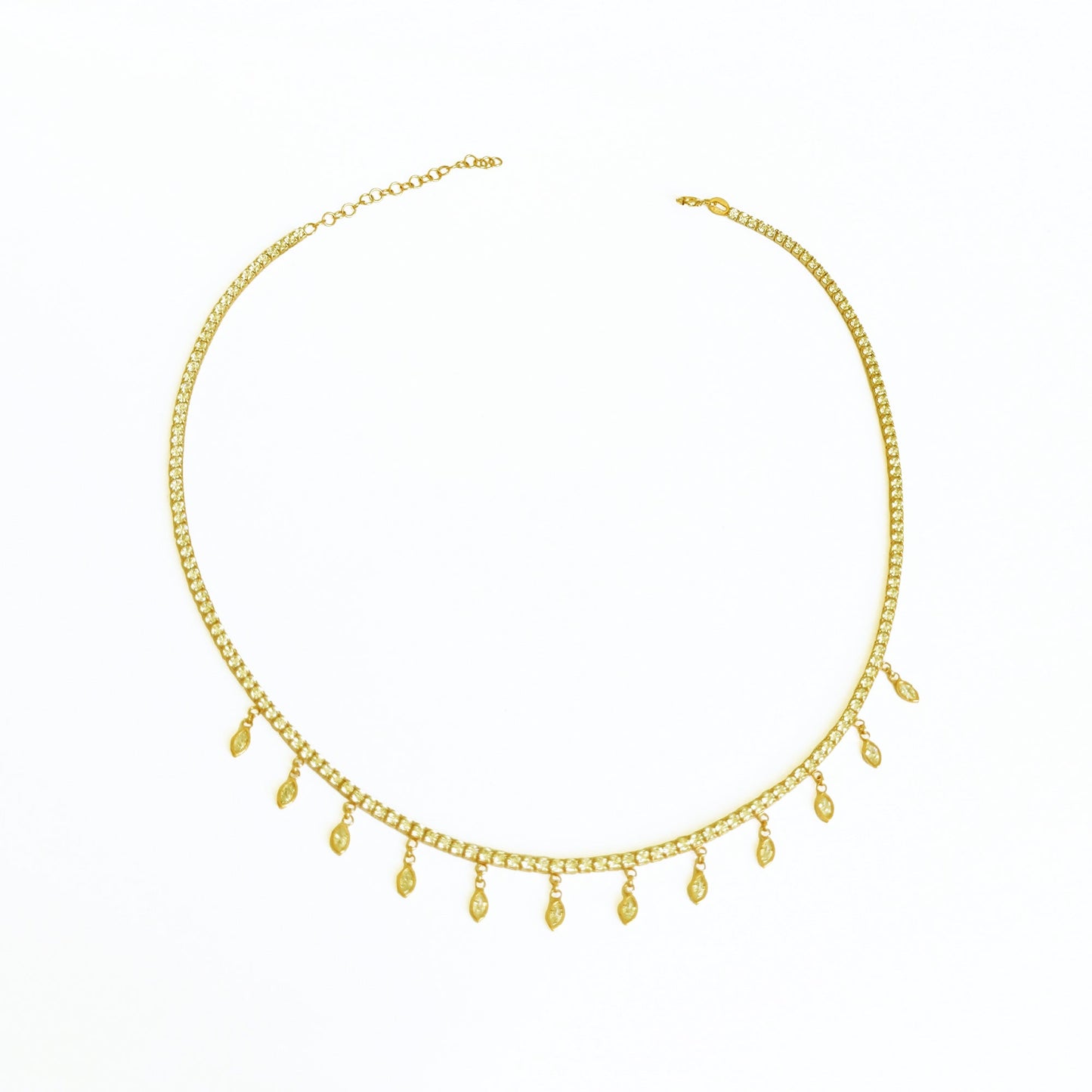 Drop Stone 2 mm Tennis Chain Necklace, Cubic Zirconia Tennis Choker Necklace
