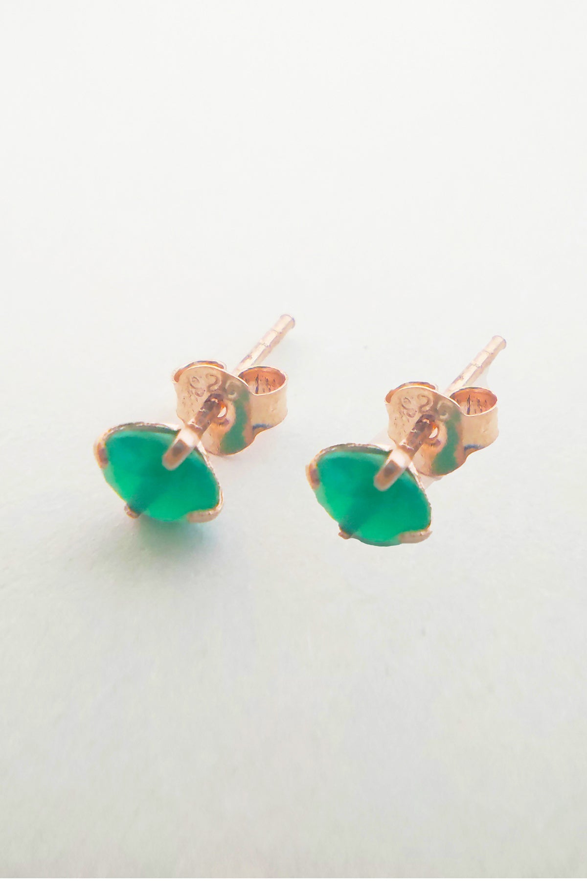 Emerald-Colored Stone Small Silver Earrings