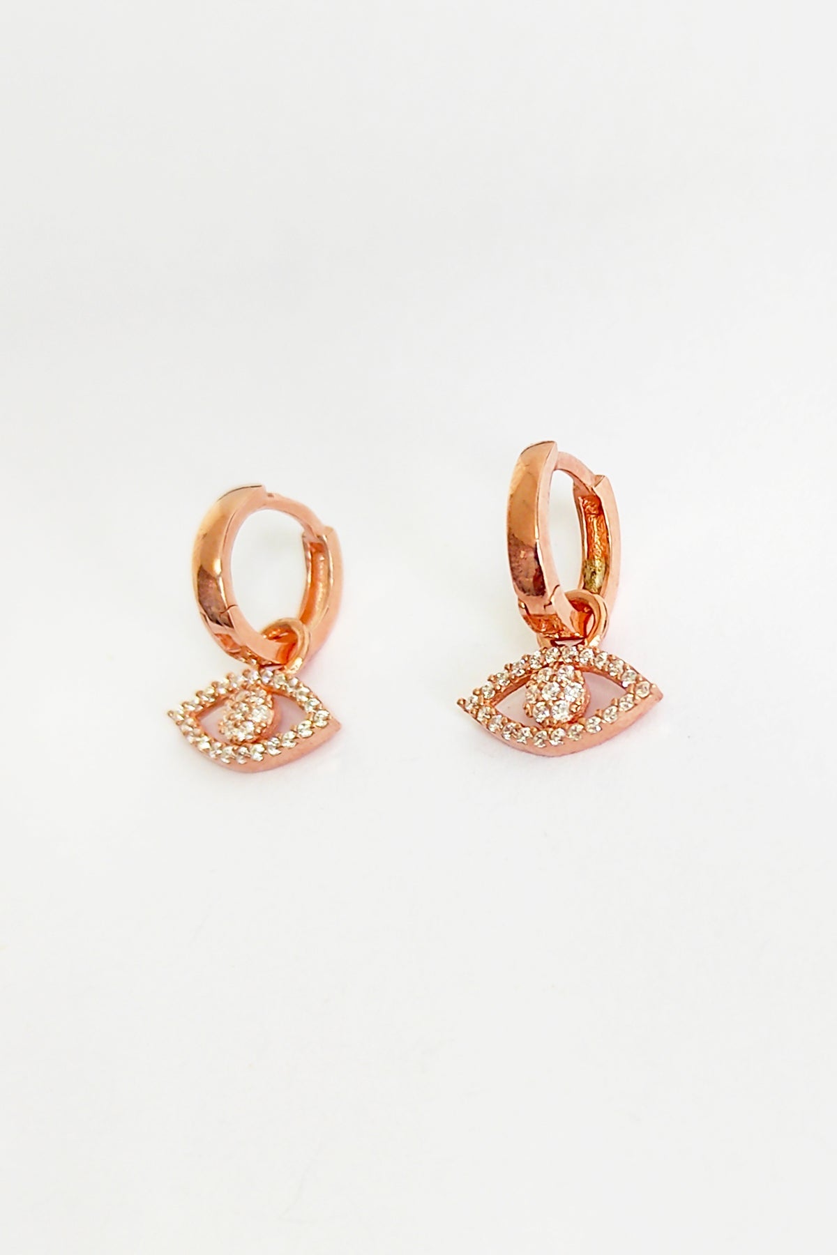 White Stone Silver Eye Earrings