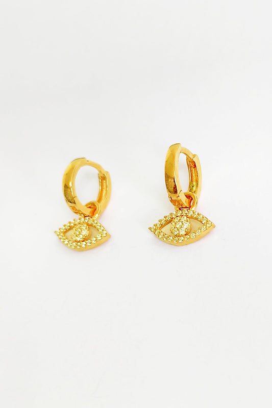 White Stone Silver Eye Earrings