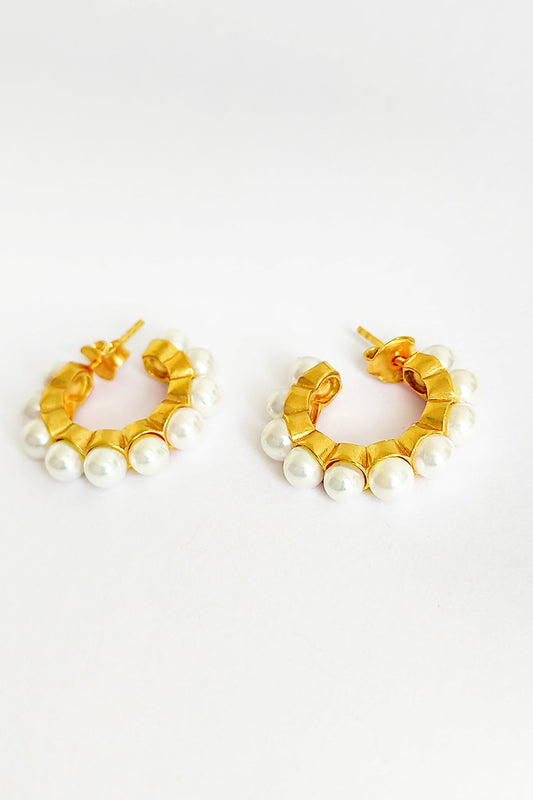 Pearl Silver Hoop Earrings