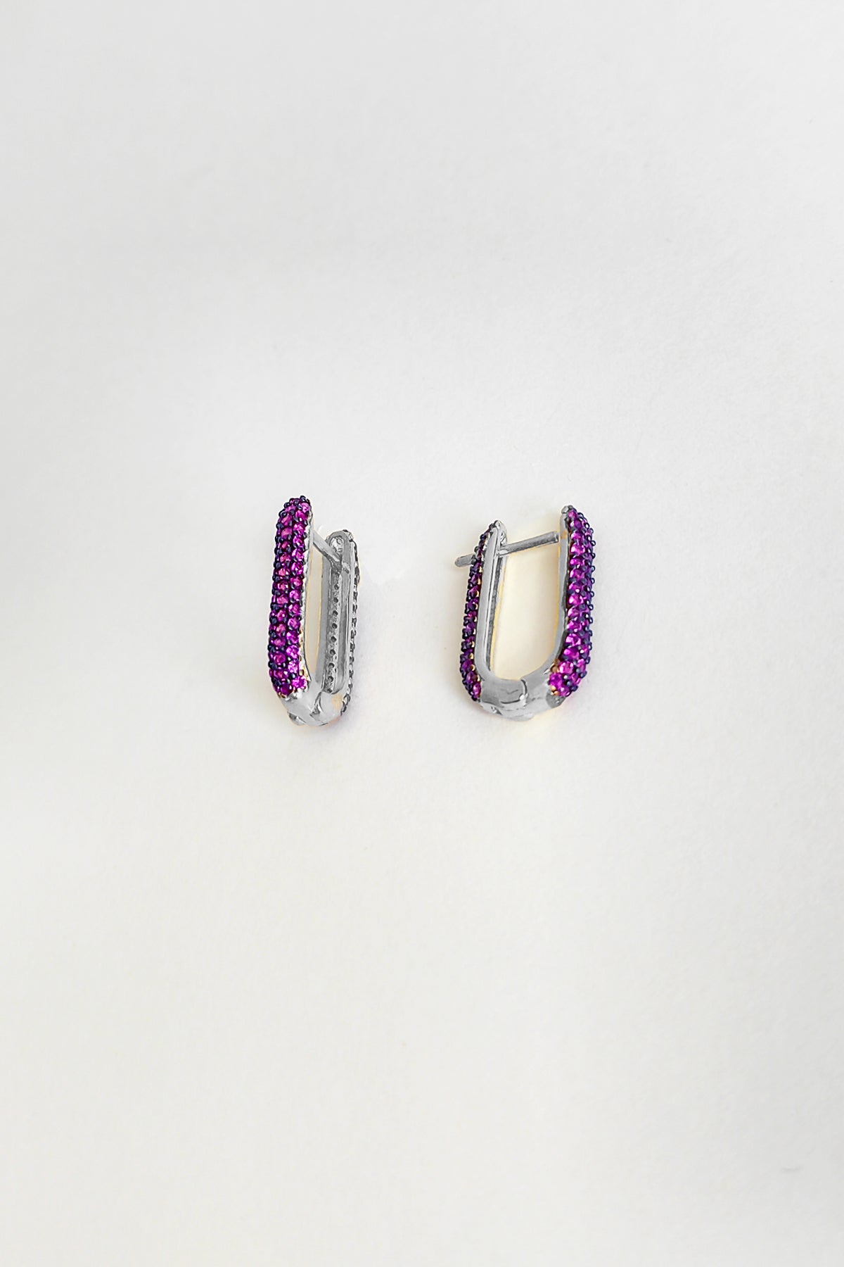 Pink Stone Studded Silver Earrings