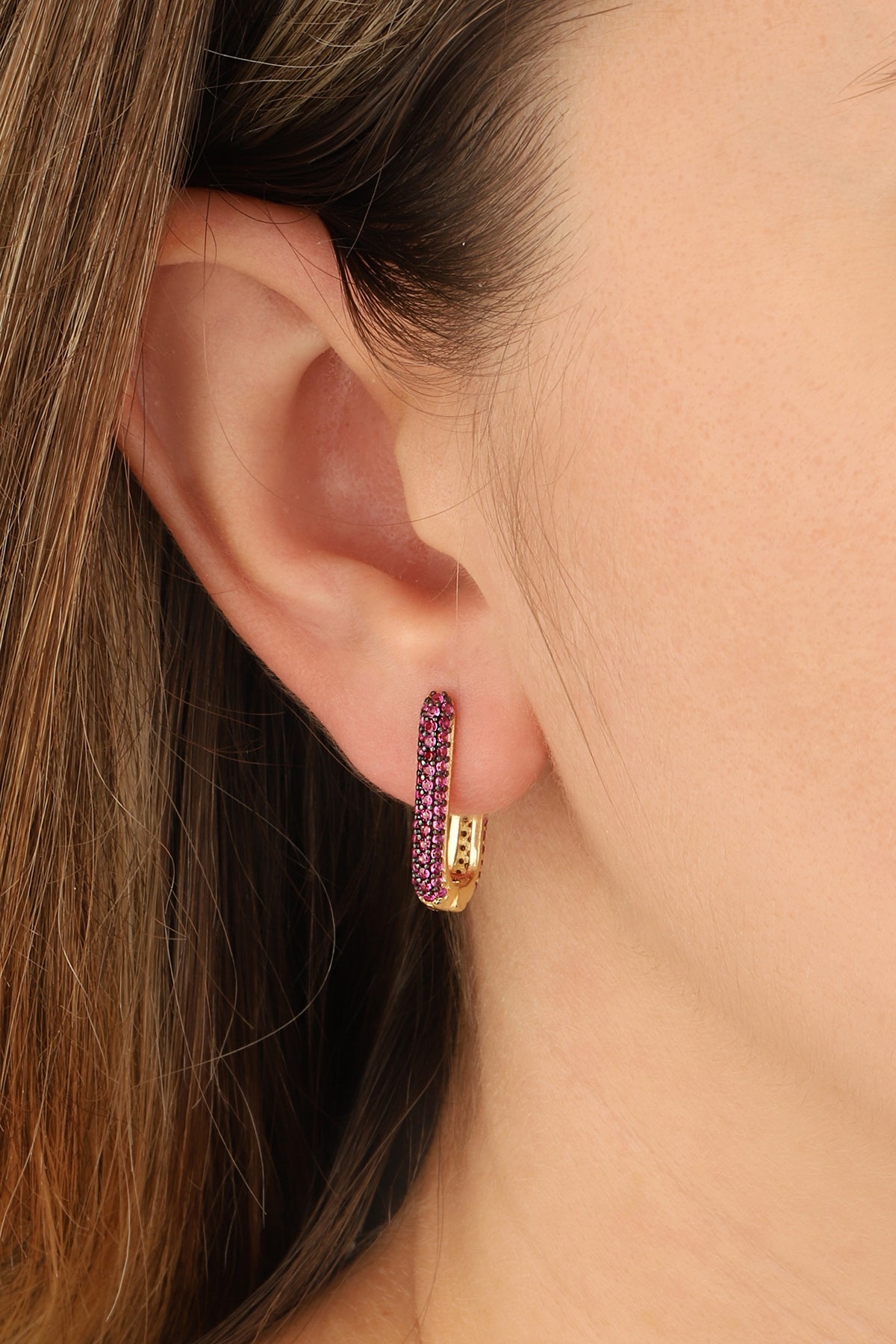 Pink Stone Studded Silver Earrings