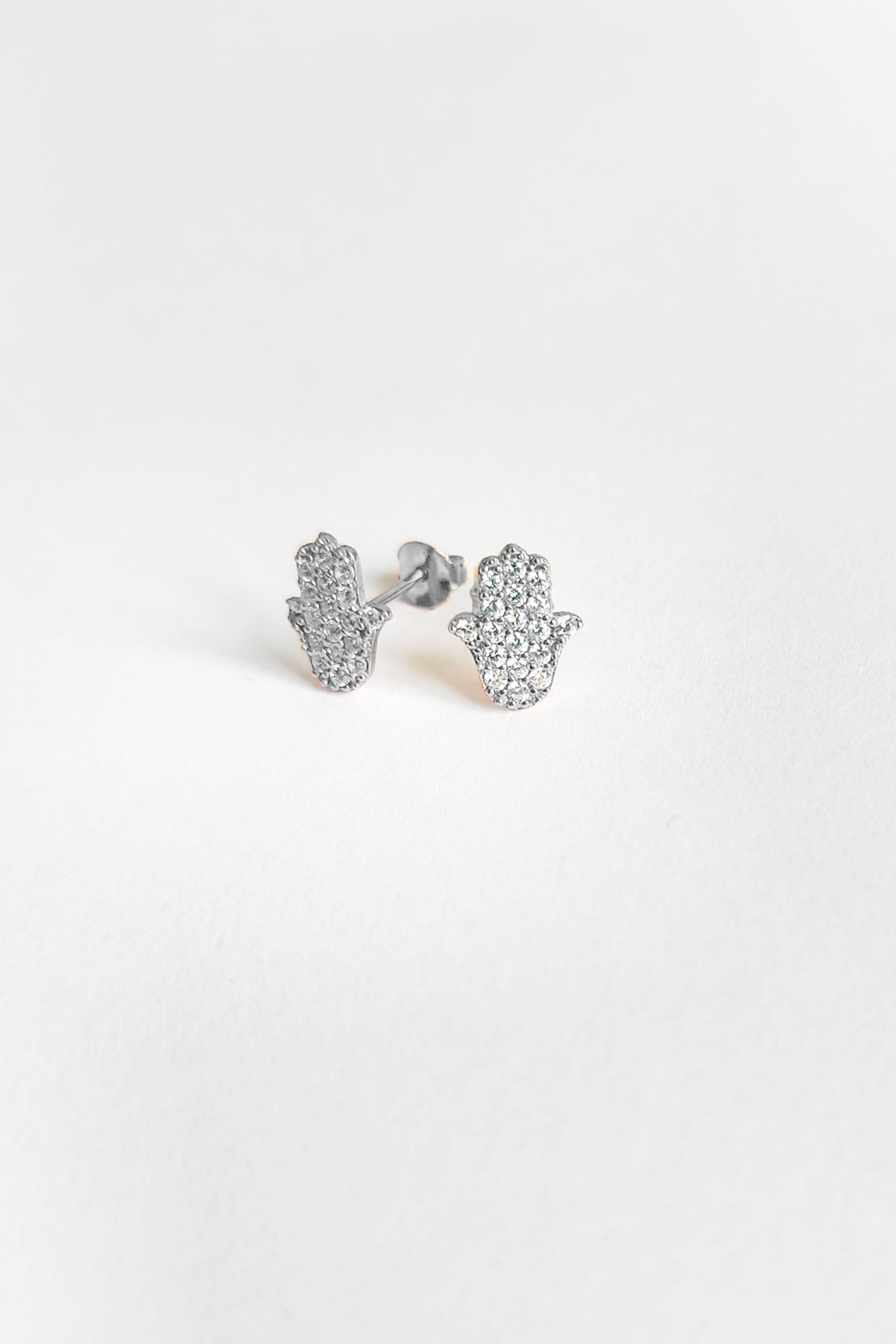 White Stone Fatima Mother Silver Earrings