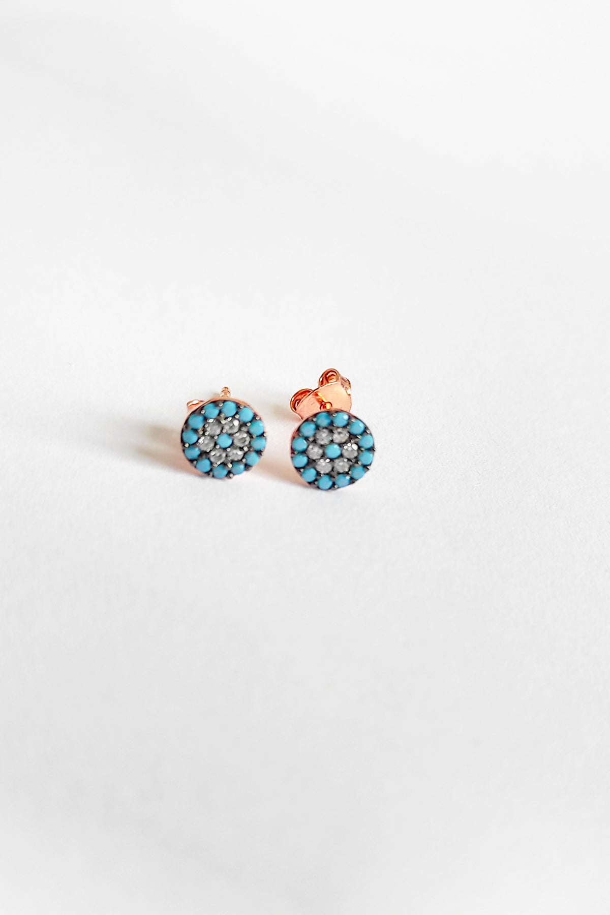 Turquoise Stone Lentil Silver Earrings