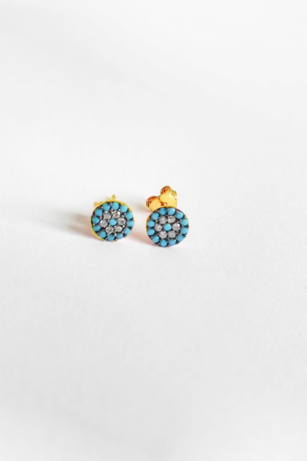 Turquoise Stone Lentil Silver Earrings