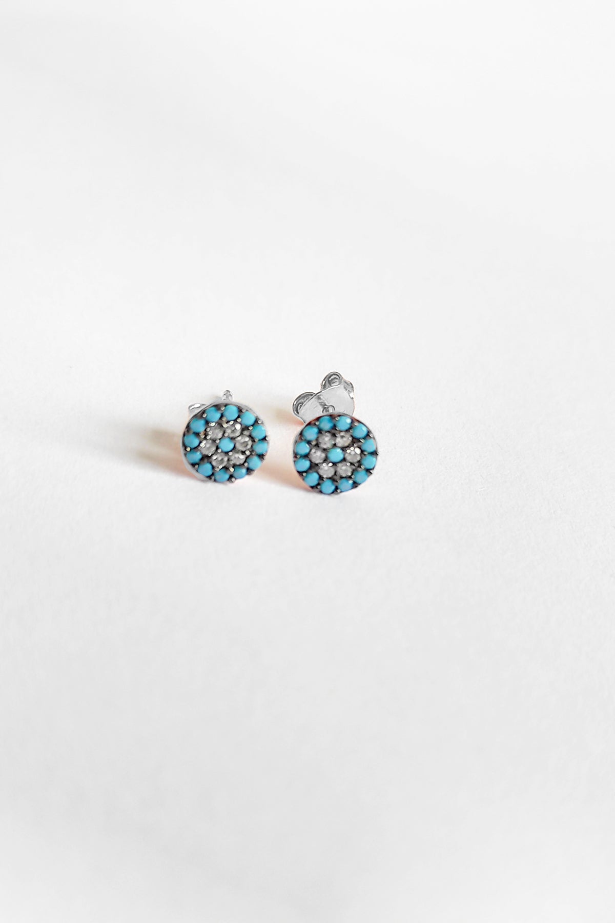 Turquoise Stone Lentil Silver Earrings