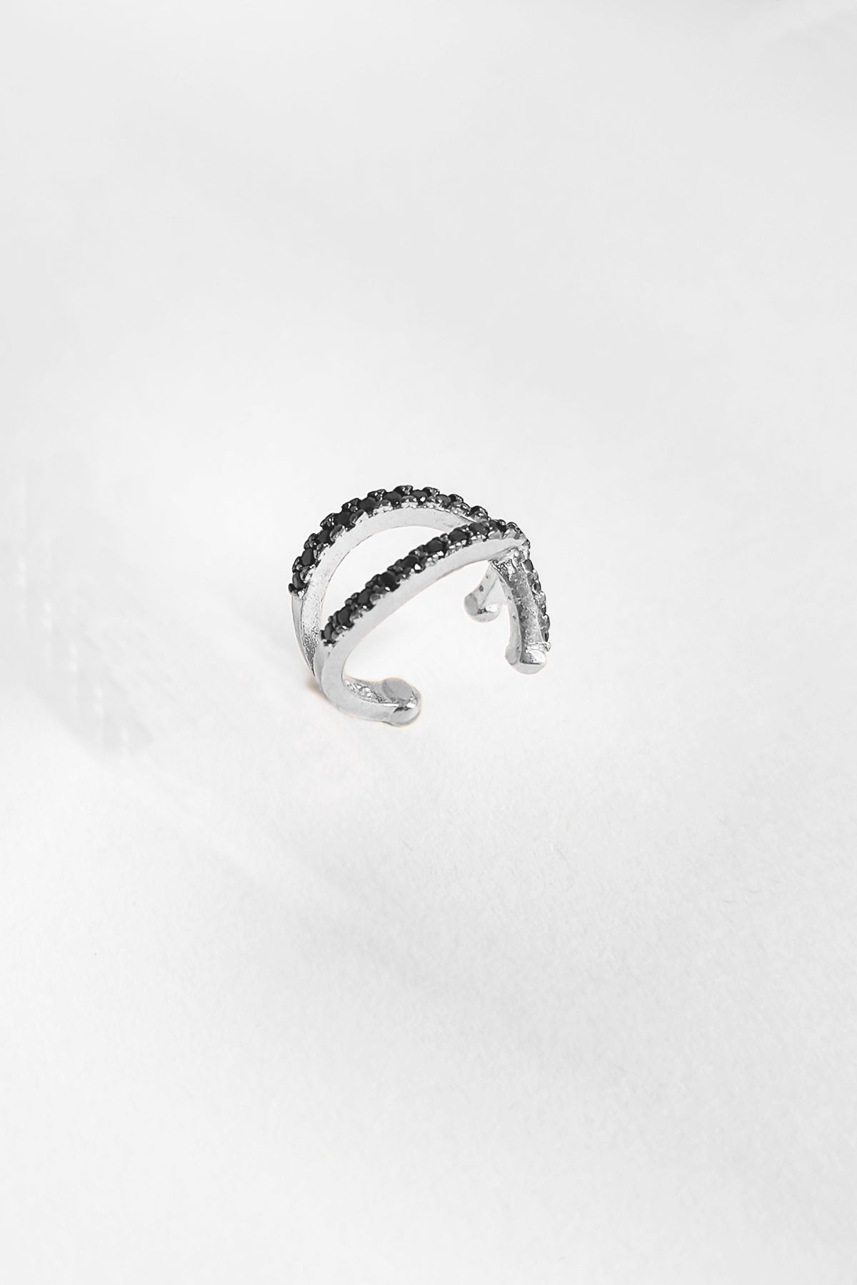 Black Stone Cross Silver Cartilage Earrings