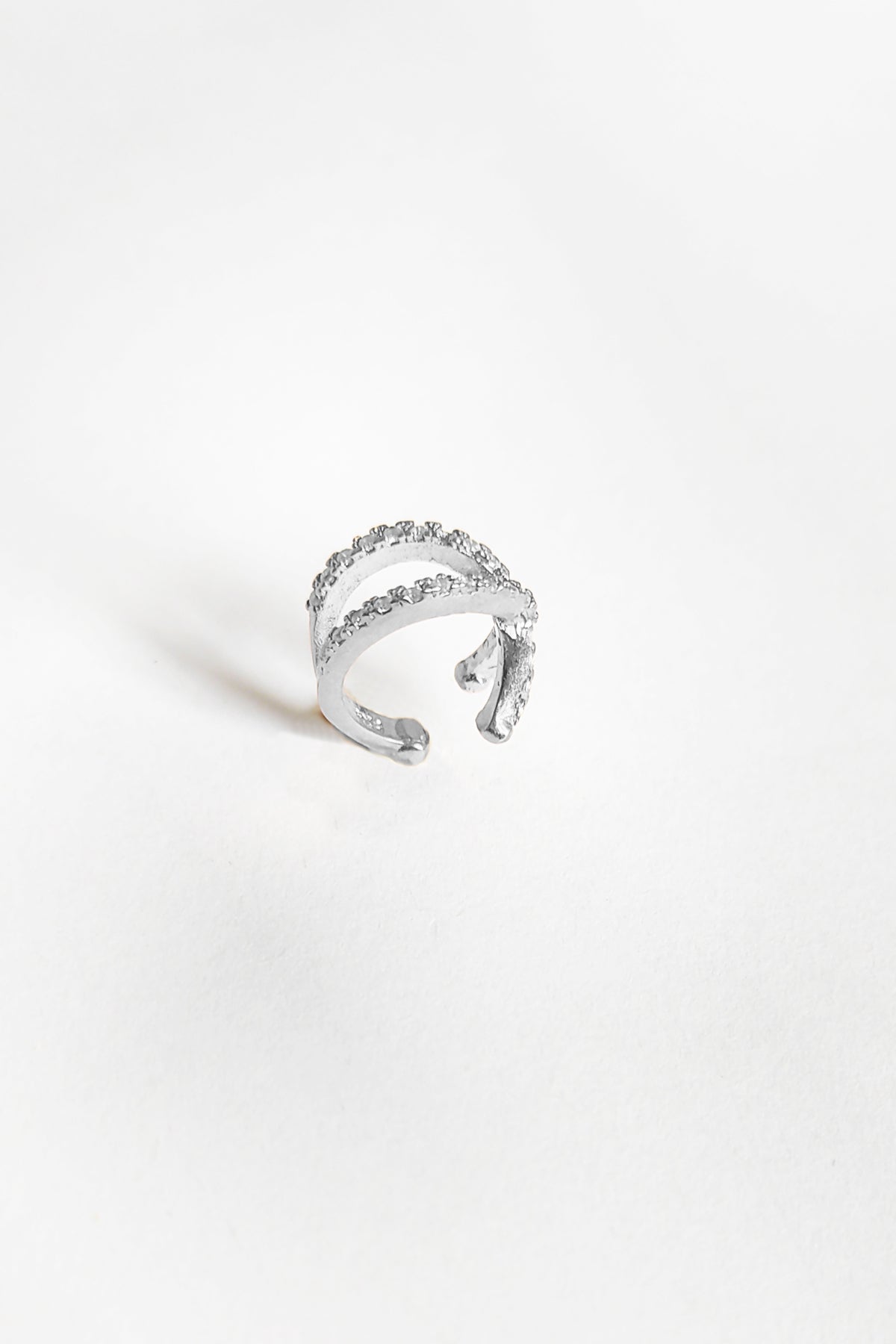 White Stone Cross Silver Cartilage Earrings