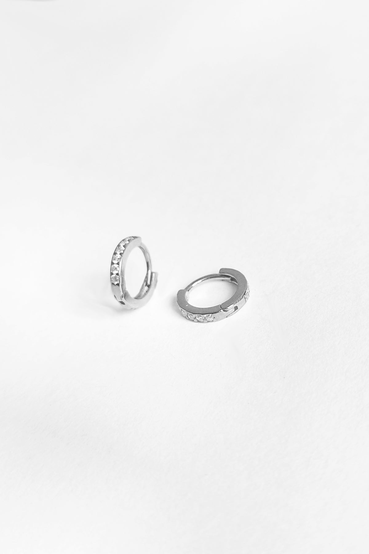 Zircon Stone Small Hoop Silver Earrings