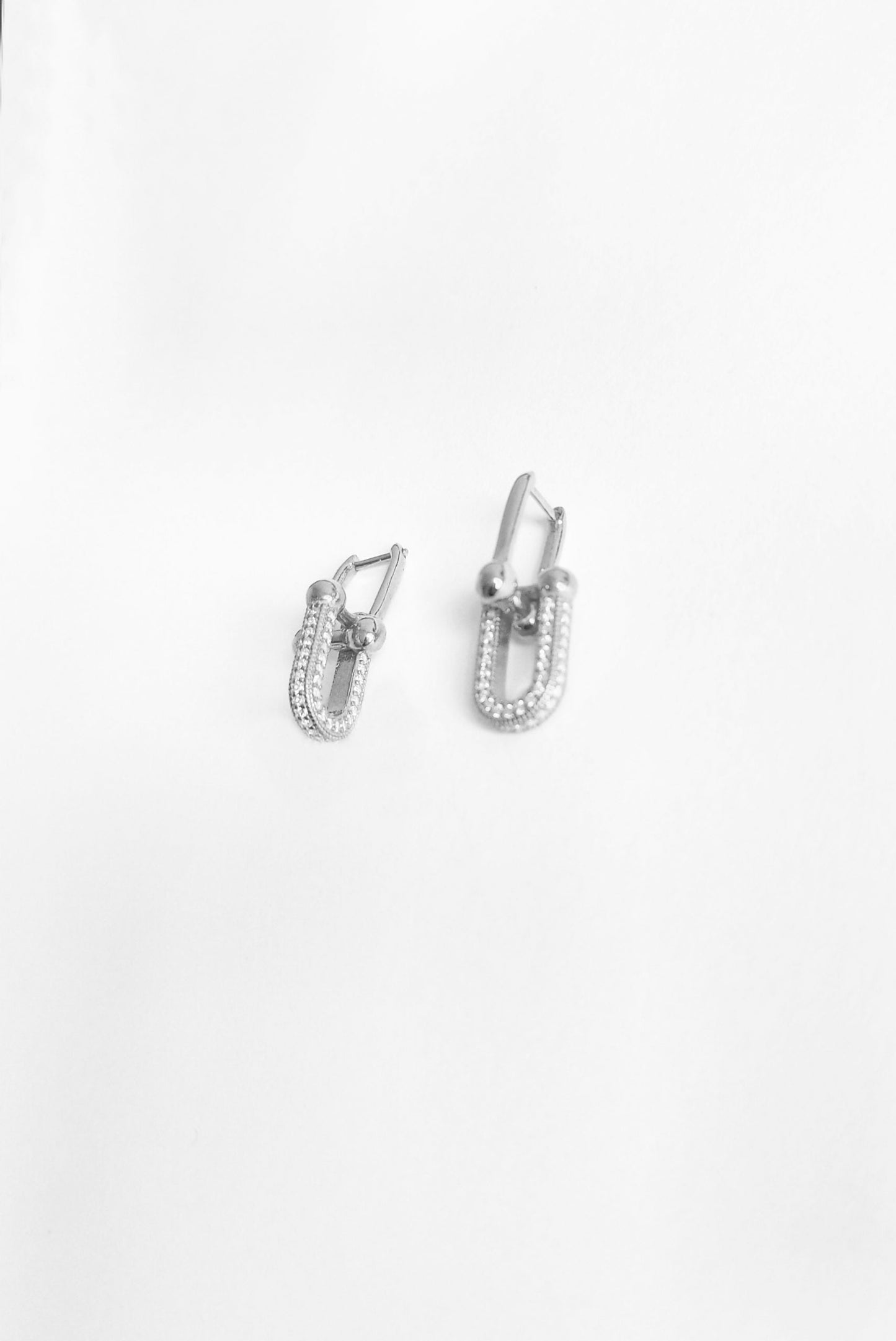 White Stone Nested Silver Earrings
