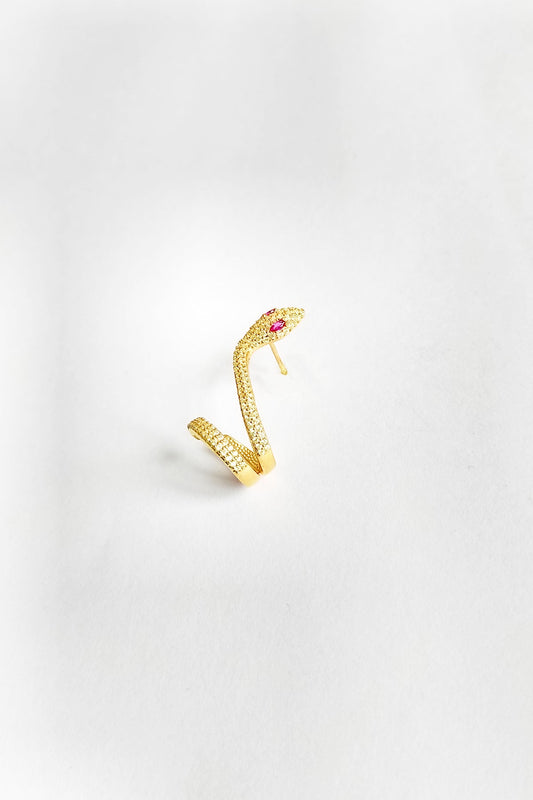 Coral Stone Eyed Snake Silver Cartilage Earring