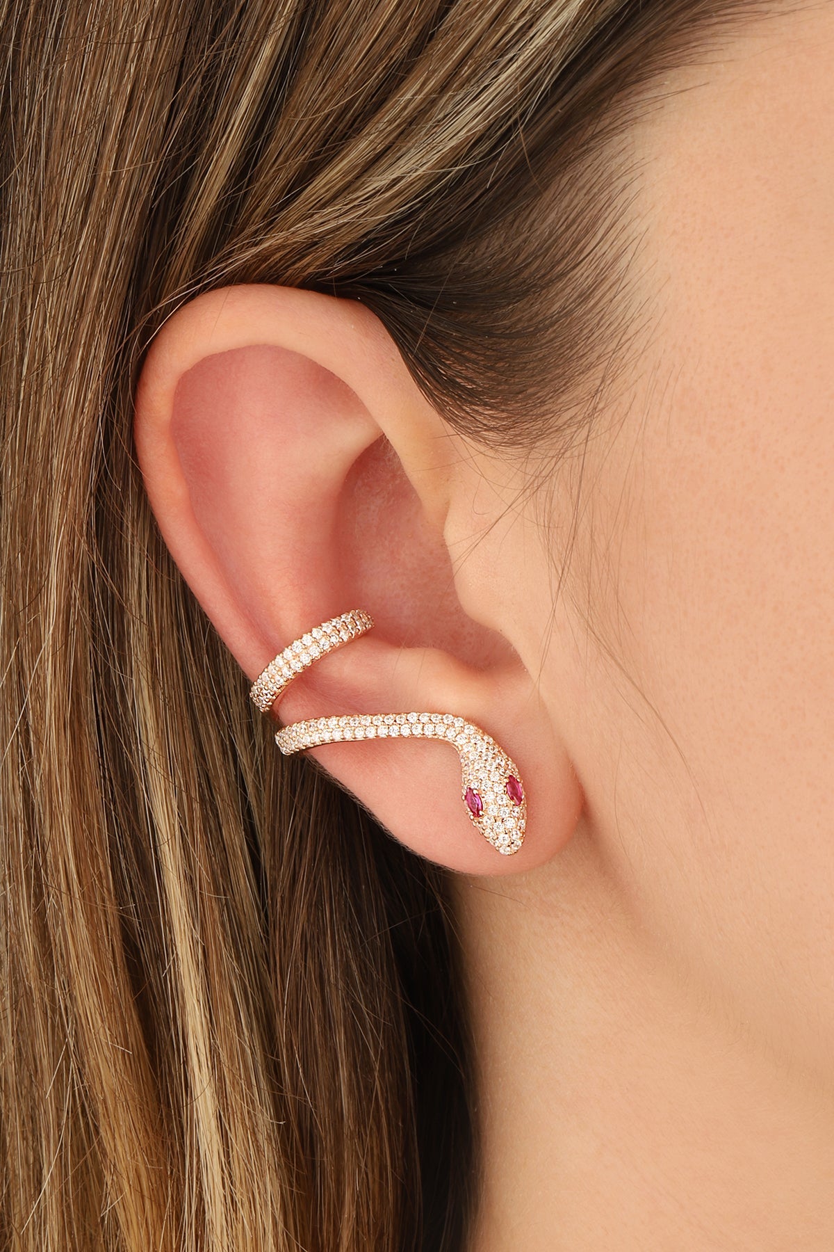 Coral Stone Eyed Snake Silver Cartilage Earring