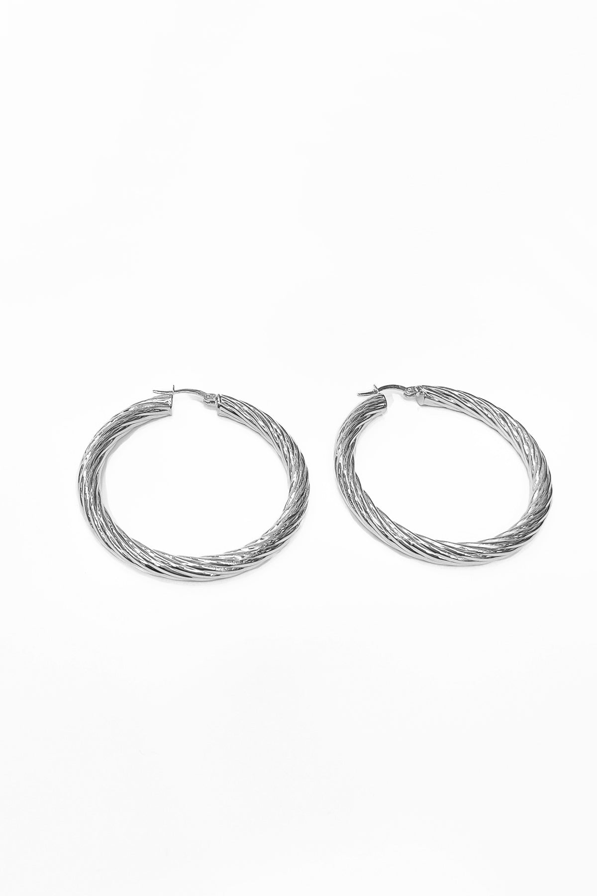 Silver Twist Big Hoop Earrings