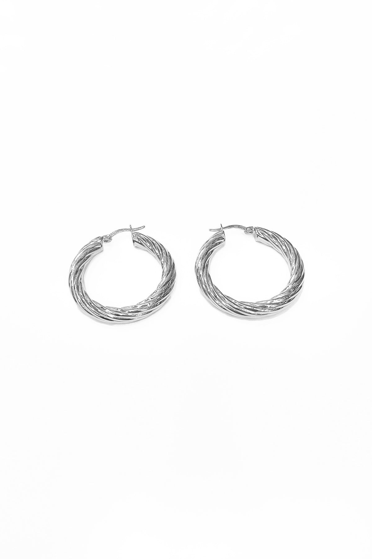 Silver Twisted Medium Hoop Earrings