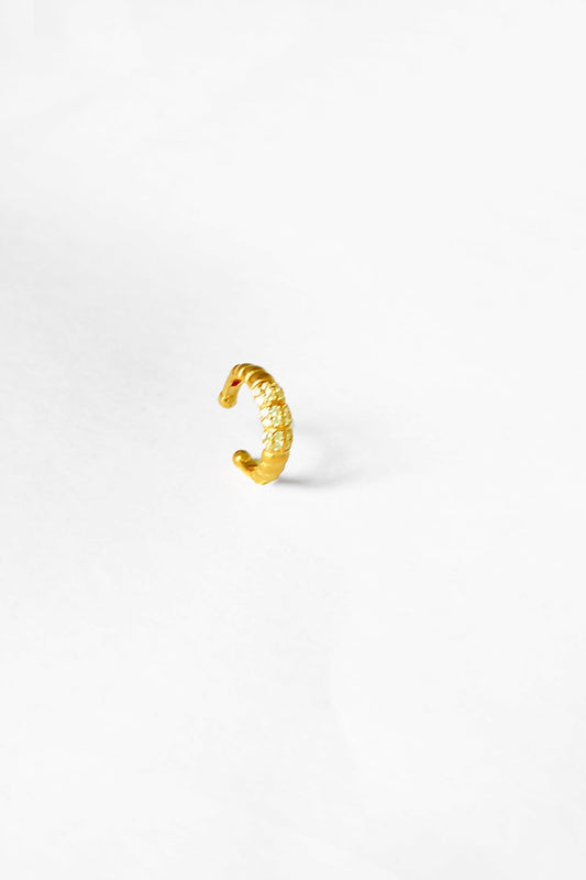 Twisted Silver Cartilage Earring with White Stone