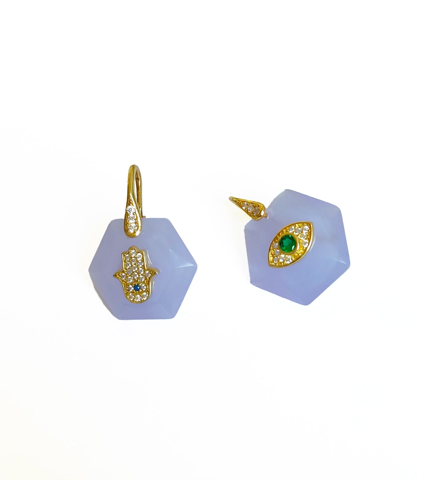 Crystal Purple Stone Silver Hand and Eye Earrings