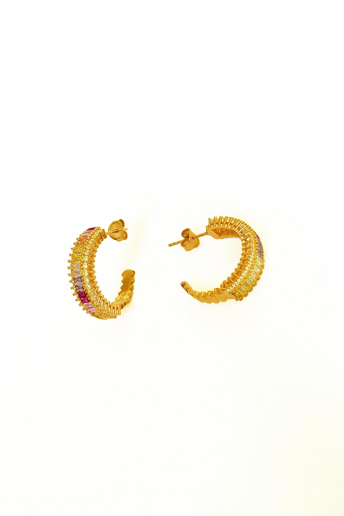 Colorful Baguette Stone Silver Earrings