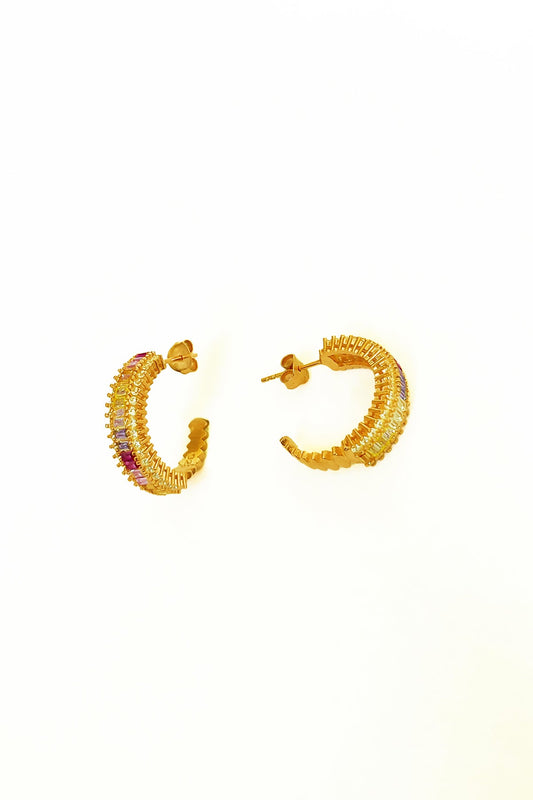Colorful Baguette Stone Silver Earrings