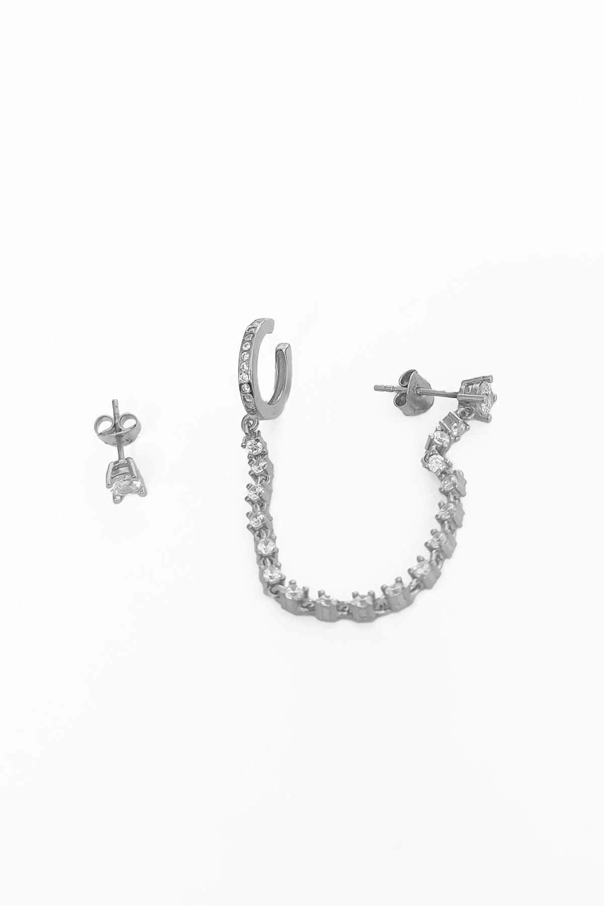 Sterling Silver Chain Earrings with Cartilage Insert