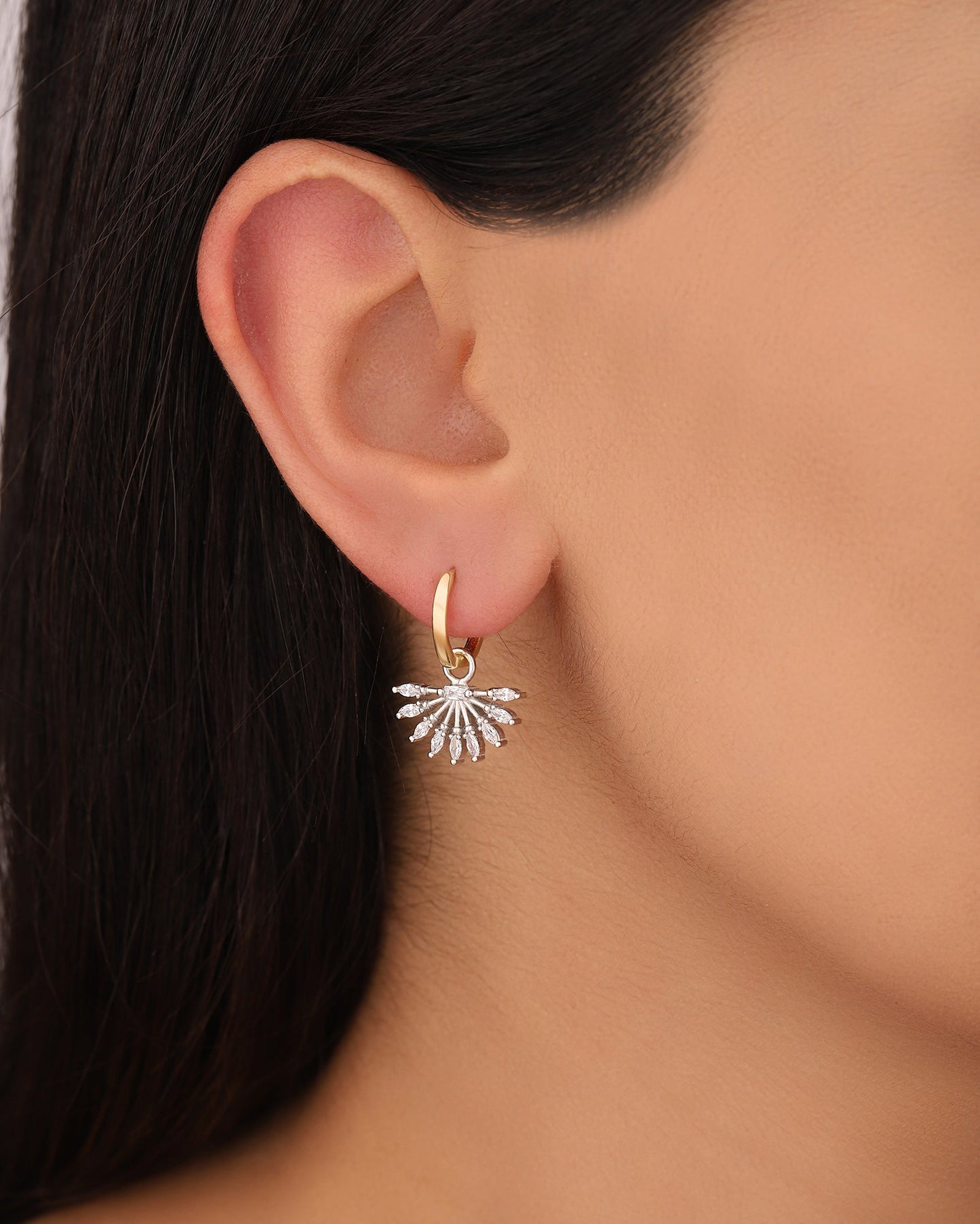 Double Color Stone Silver Sun Earrings, Minimalist Gold Dainty Sun Stud Earrings