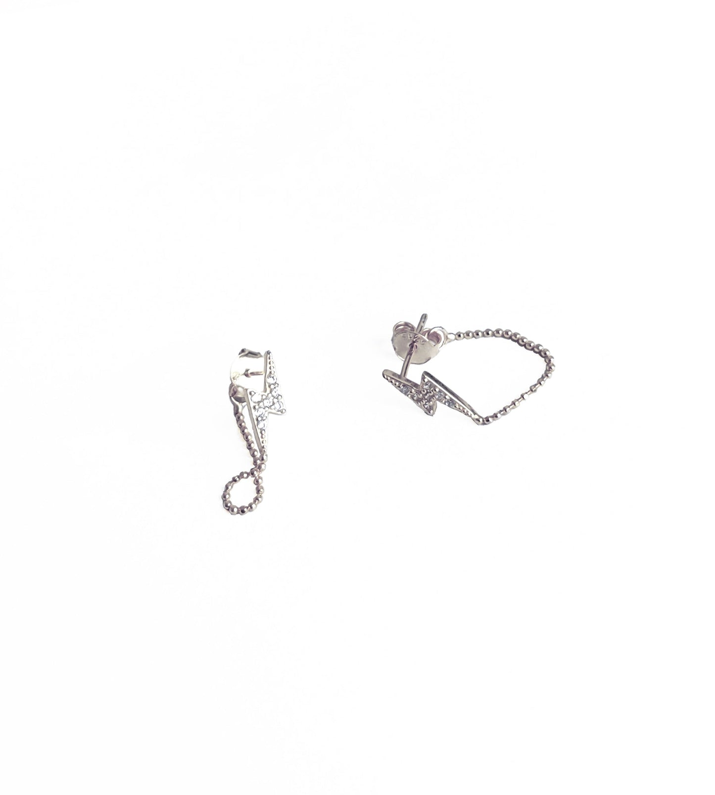 Lightning Bolt Chain Silver Earrings