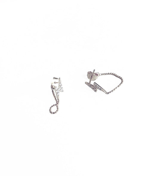 Lightning Bolt Chain Silver Earrings