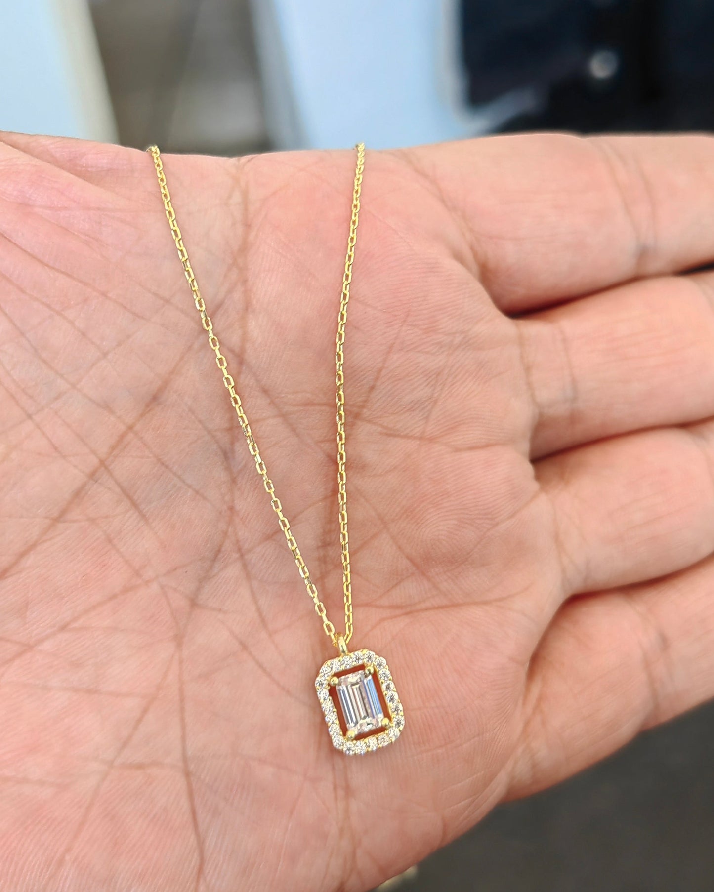 Baguette Stone Diamond Model Silver Necklace