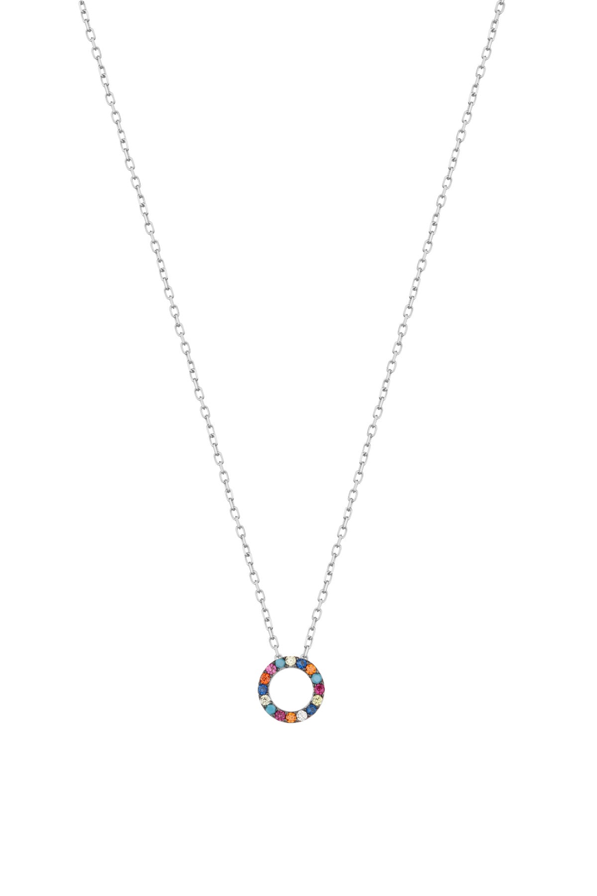 Colorful Stone Round Silver Necklace
