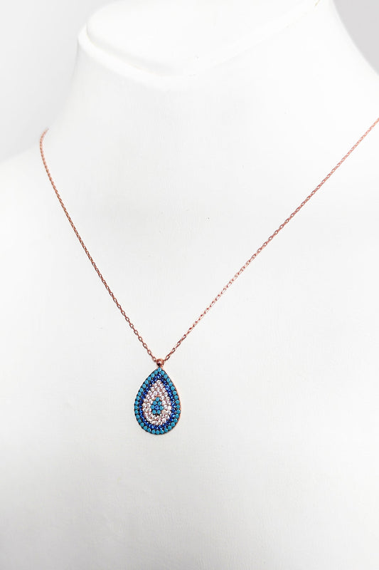 Drop Evil Eye Silver Necklace