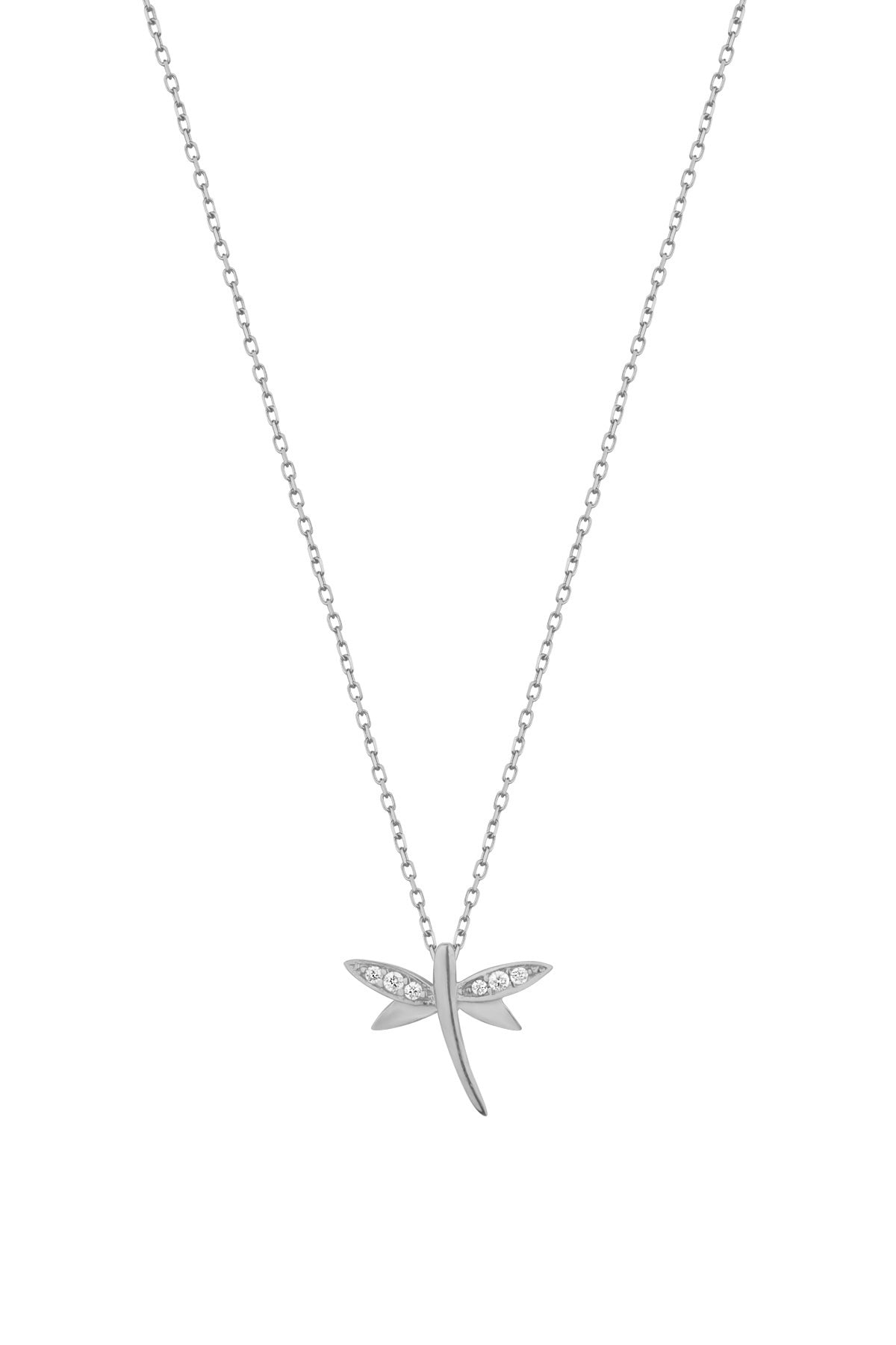 White Stone Dragonfly Silver Necklace