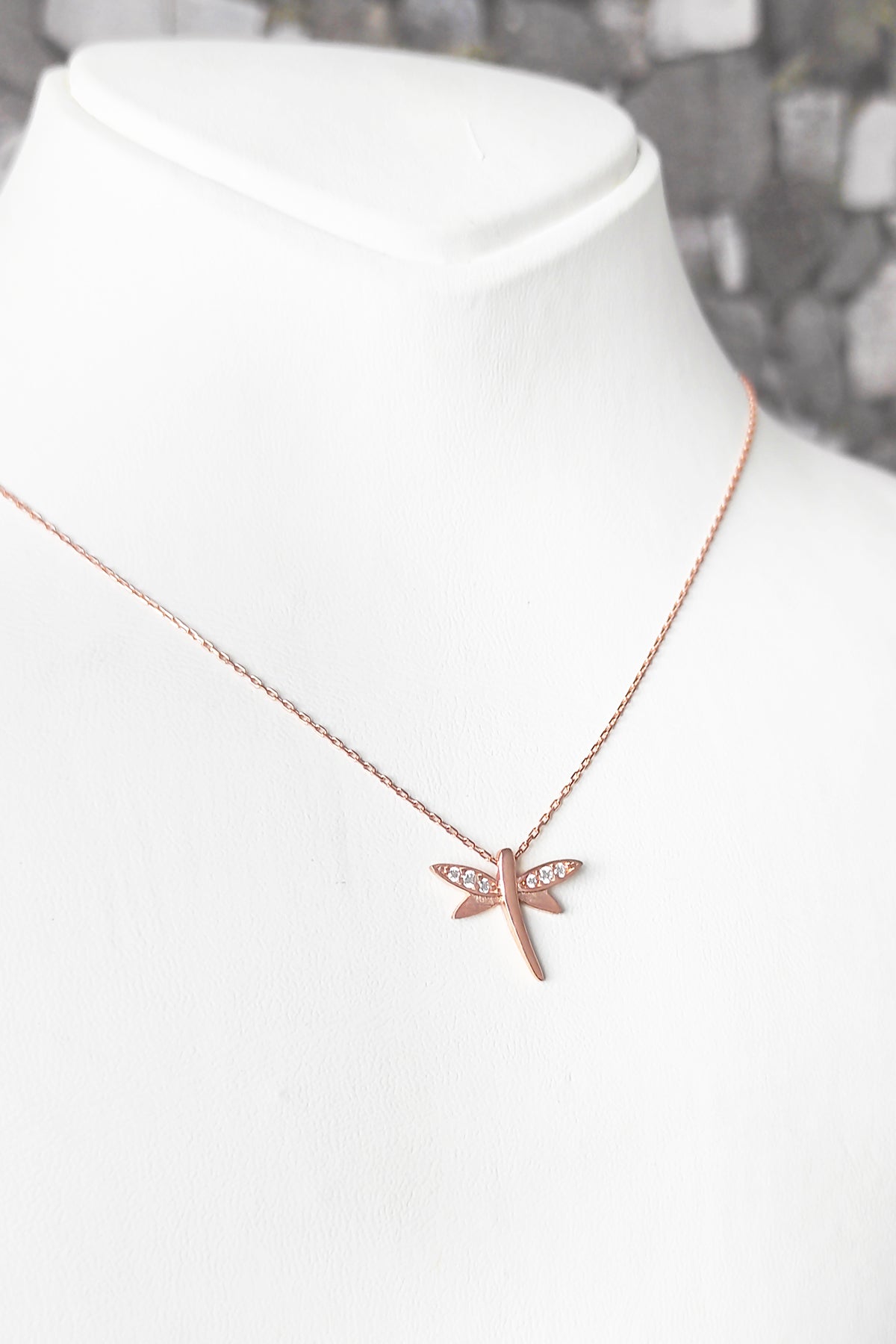 White Stone Dragonfly Silver Necklace
