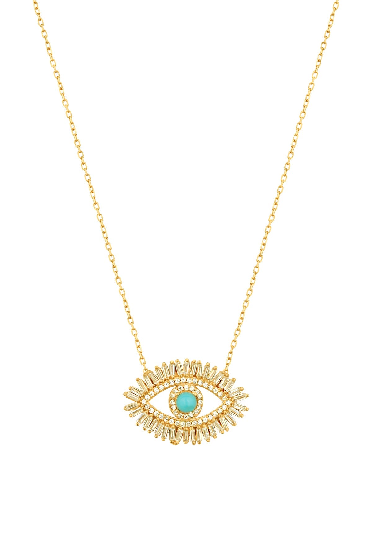 Baguette Stone Eye Silver Necklace