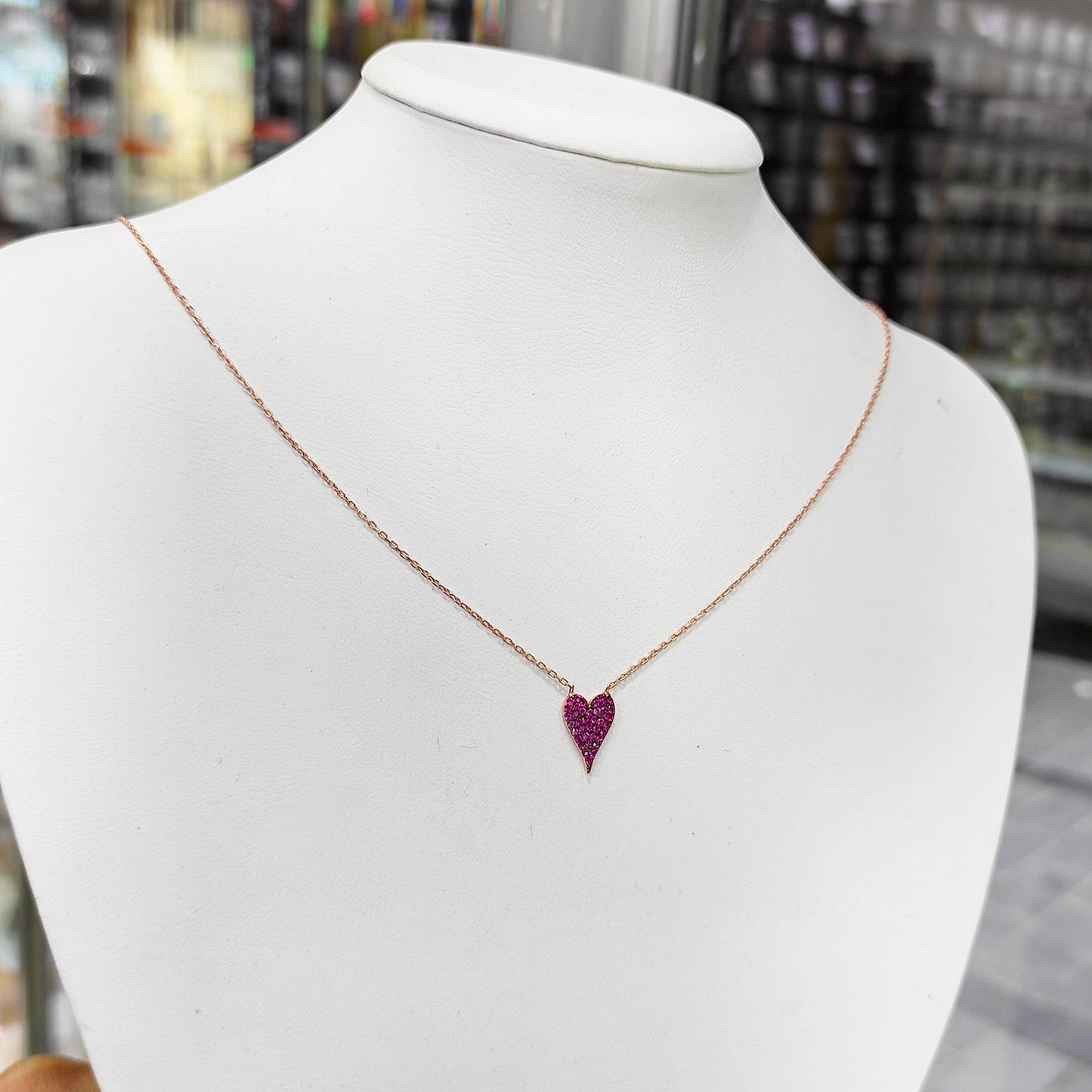 Pink Stone Small Heart Necklace
