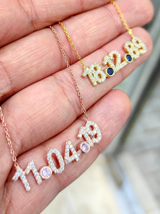 Personalized Necklace, Custom Initial Necklace, Christmas Gift ,Wedding Date Necklace, Bridesmaid Gift - With Zircon Stone