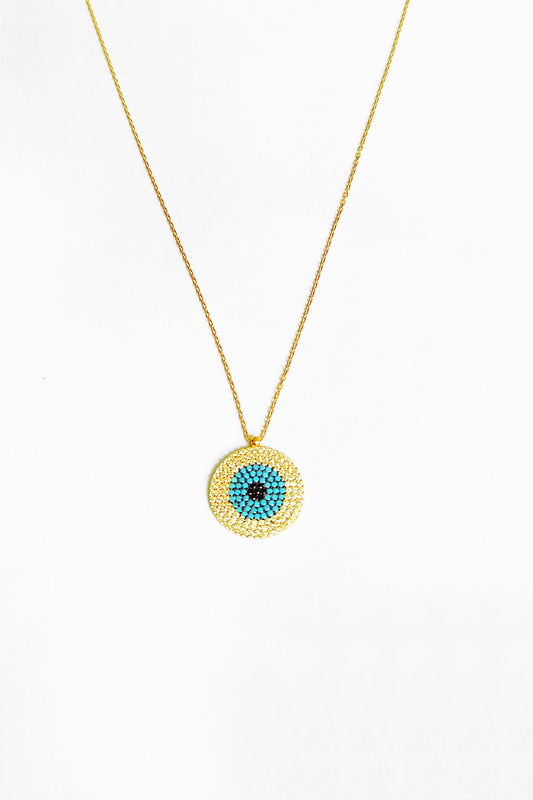 Turquoise Stone Silver Evil Eye Necklace