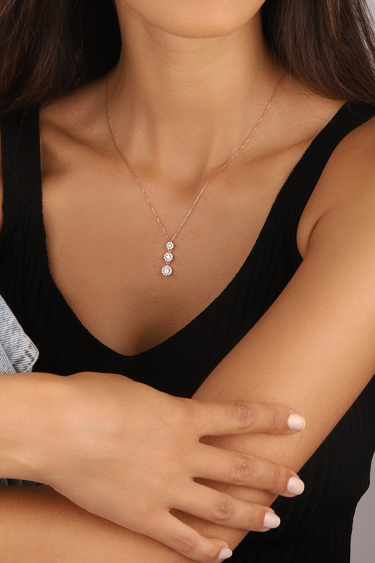 Vertical Three Stone Silver Necklace