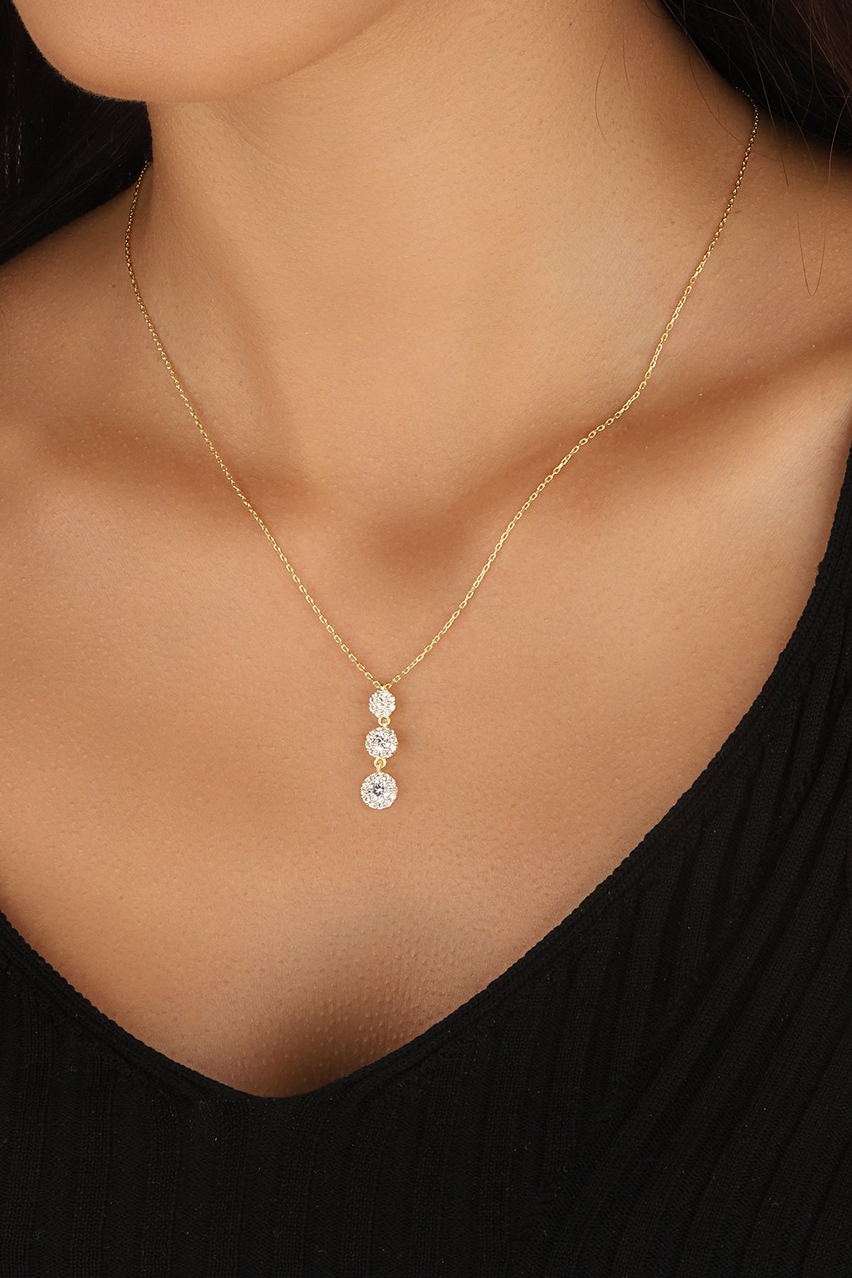 Vertical Three Stone Silver Necklace