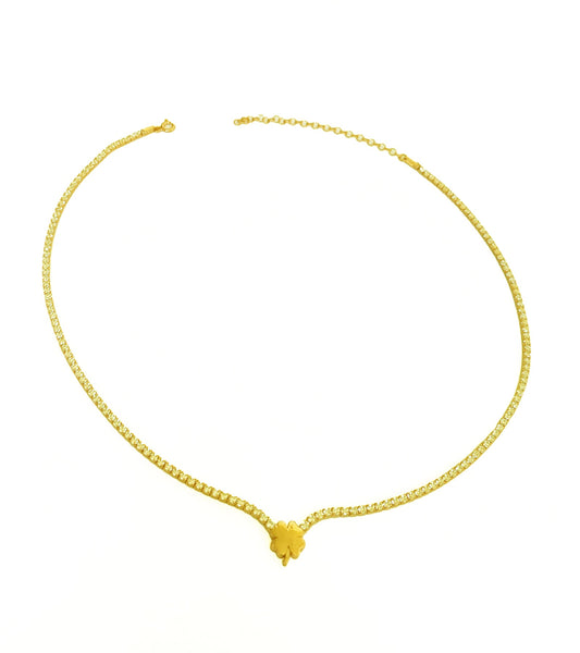 Clover Tennis Necklace, Cubic Zirconia Gemstone 925 Sterling Silver Rose Gold Vermeil