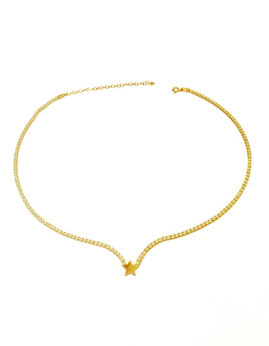 Star Tennis Necklace, Cubic Zirconia Gemstone 925 Sterling Silver Rose Gold Vermeil
