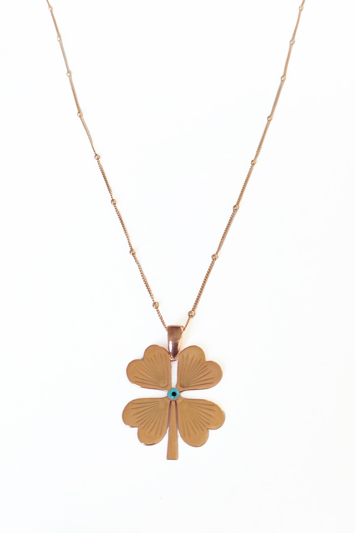 Evil Eye Beads Big Four Leaf Clover Sterling Silver Necklace, Four Leaf Clover Necklace